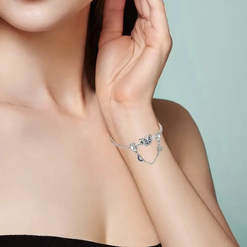 925 스털링 실버 도금 나비 데이지 안전 체인 구슬, 숙녀에 적합, DIY 팔찌 선물, 쥬얼리 참, 신제품