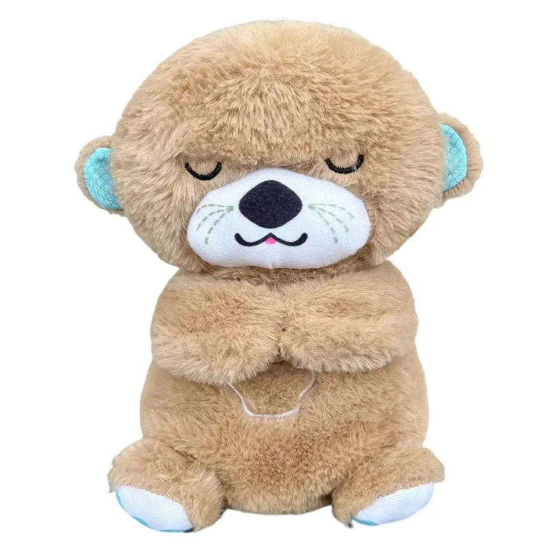 Breathing Bear Baby Soothing Otter Plush Doll Toy Baby Kids Soothing Music Baby Sleeping Companion Sound and Light Doll Toy Gift