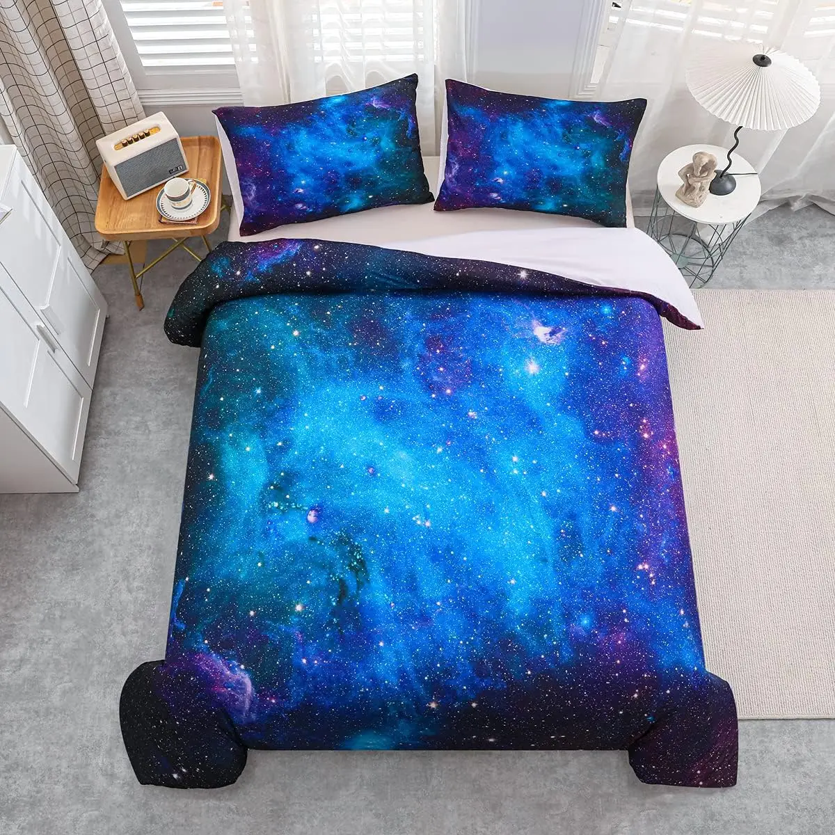 Starry Sky Duvet Cover Twin Queen, Galaxy Bedding Set, Sky Astronomy Themed Comforter Cover for Kids Boys Teen Room Dorm Decor