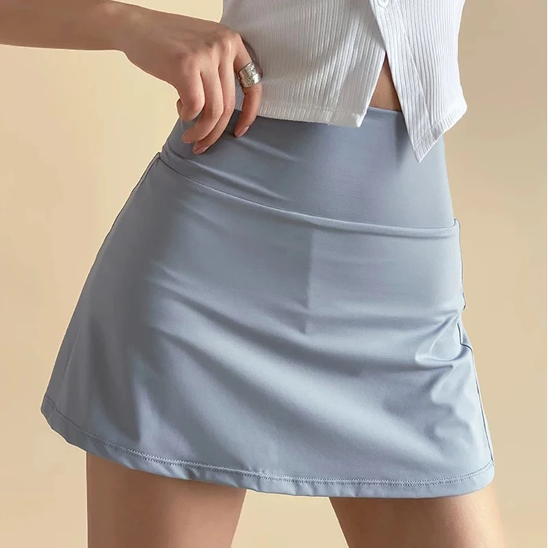 Women's High Waisted Sports Short Skirt, New Cool and Anti Glare A-Line Pants Skirt with Inner Lining for Fitness Yoga