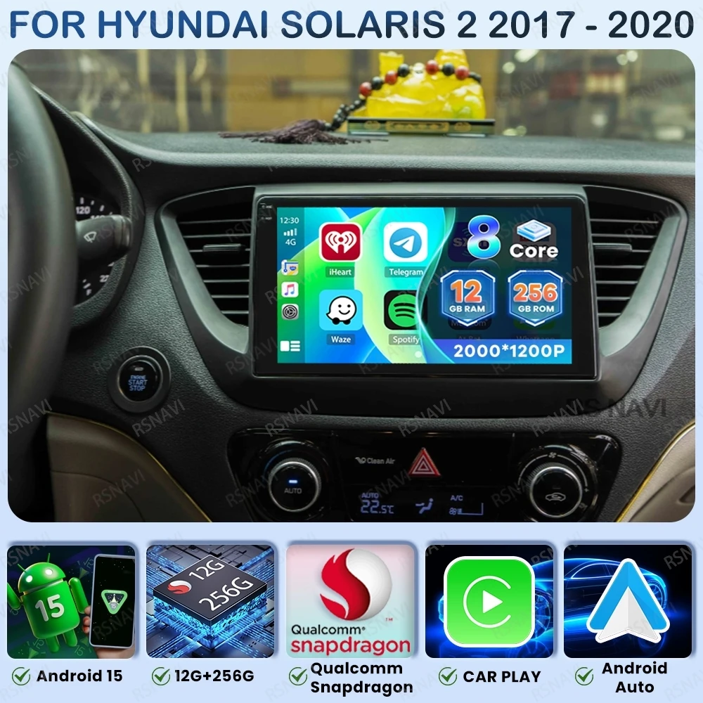 

Android 15 Car Radio For Hyundai Solaris 2 2017 - 2020 Wireless Carplay Auto DSP Navigation 4G LTE GPS Qualcomm DVD QLED Stereo