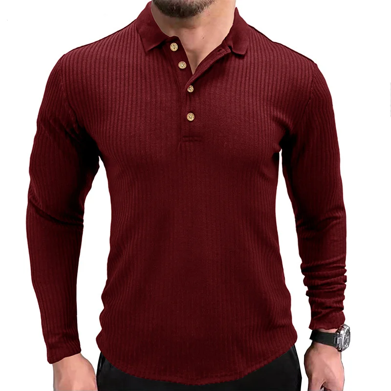 Spring Autumn Long Sleeve Polo Shirt Men Casual Solid Color Lapel Slim Fit Mens US Size S-XXL T Homme