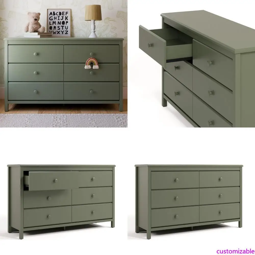 Alpine 6-drawer Double Dresser in Olive Green - Eco-friendly Storage Chest,