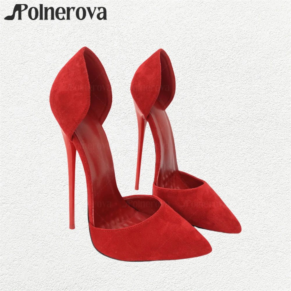 

16cm Black Red Suede Pumps Sexy Pointed Toe Hollow Stilettos Fashionable Style Customizable Color Ultimate High Heels for Women