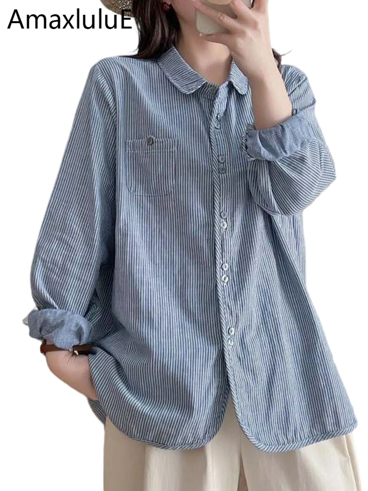 

Amax LuluE весенние винтажные свободные полосатые топы женские классические модные элегантные рубашки женские корейский дизайн хлопковые блузки для отдыха