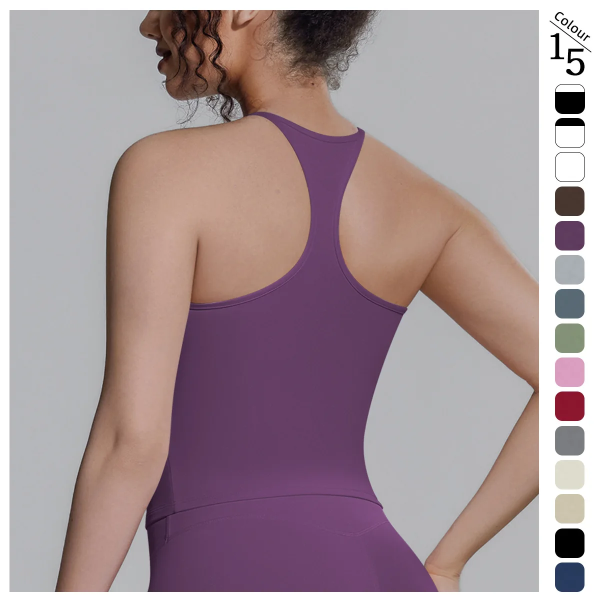 Woman's Summer Solid Color Sexy Backless I-shaped Vest Workout Top Shockproof Breathable Gym Running Yoga Vest with Chest Pad