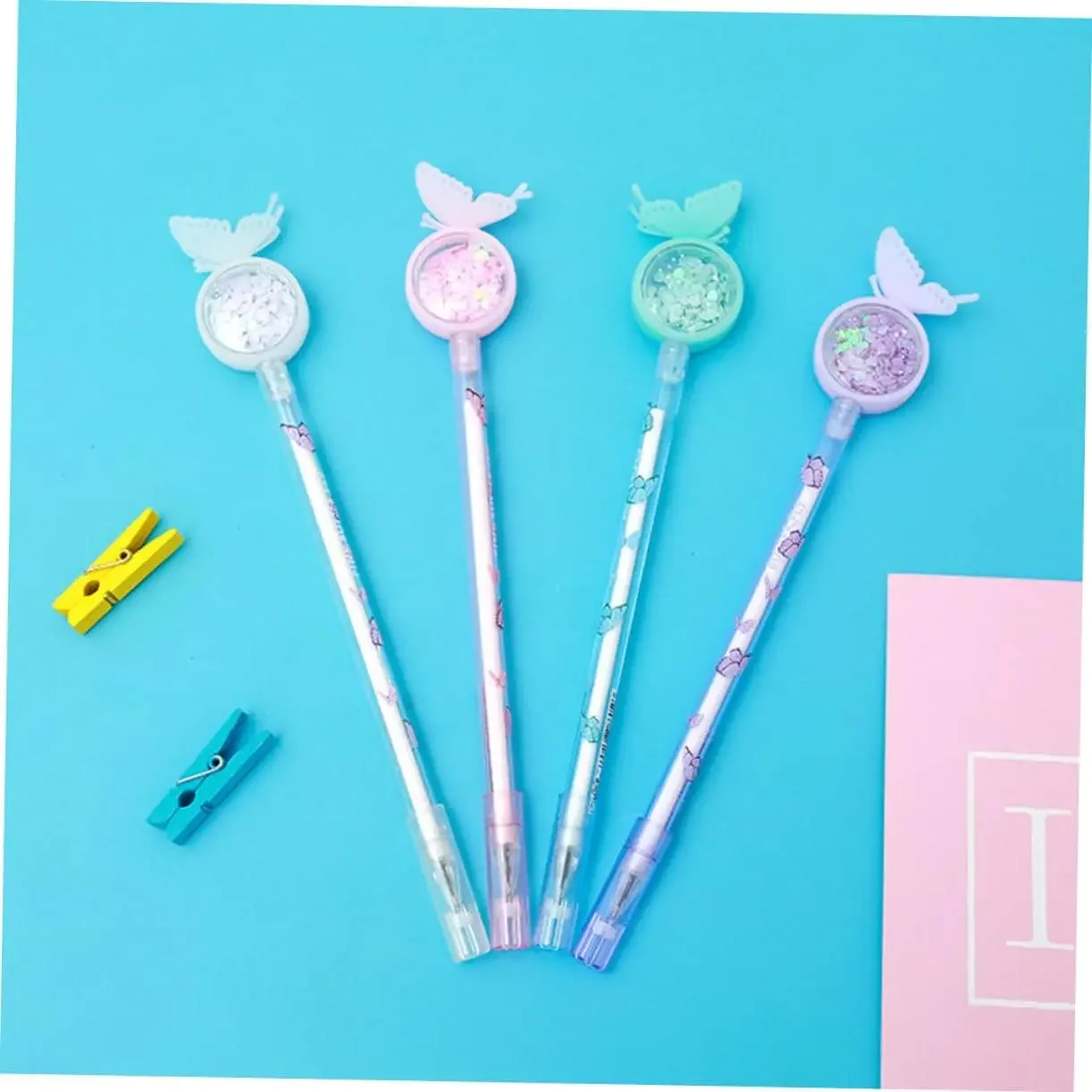 12Pcs Wholesale novelty cute butterfly sequins gender-neutral pen school home writing office supplies students study stationery