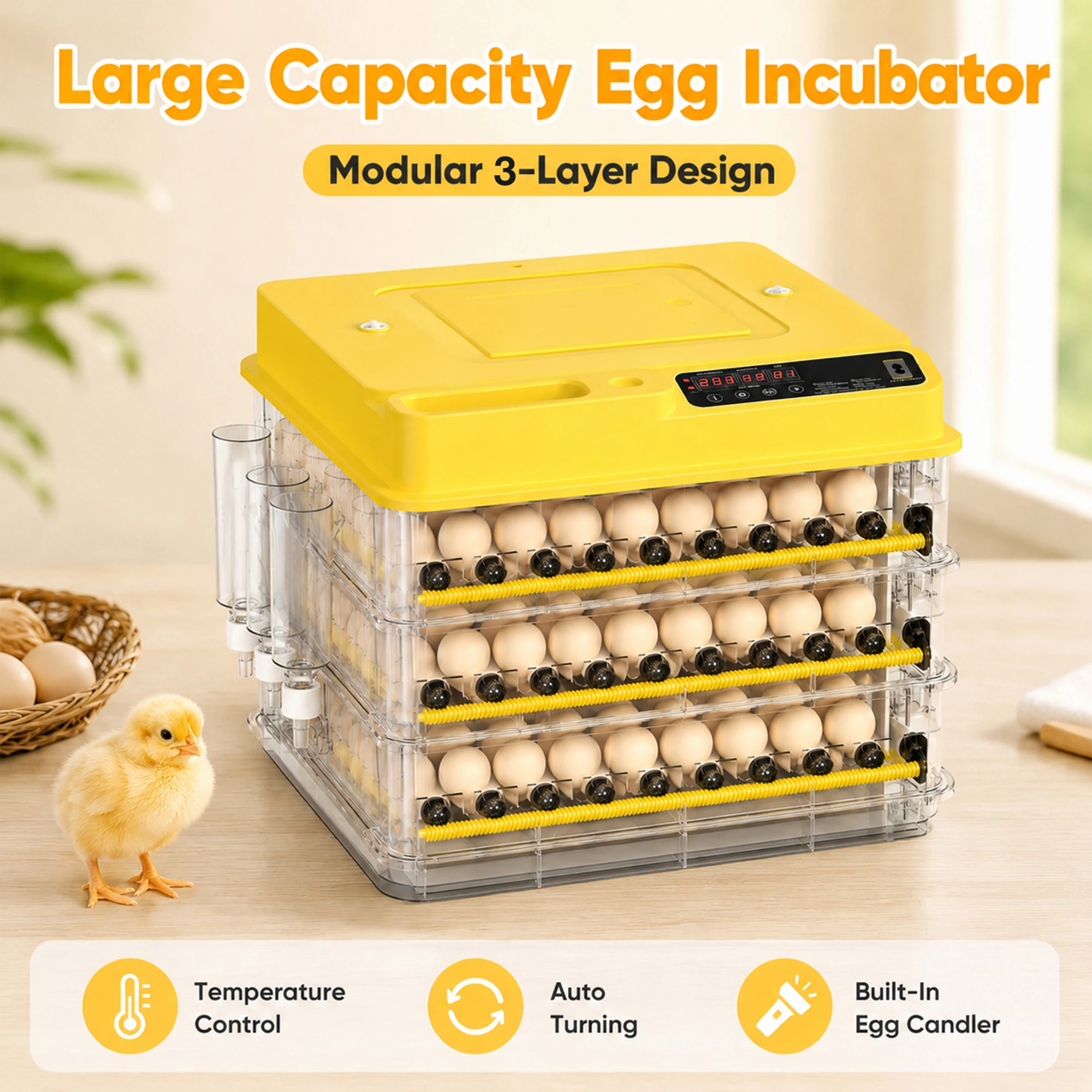 3 Layer Smart Electric Egg Incubator 20.6 x 18.5 x 15.5 Inch Fully Automatic Poultry Hatcher with Auto Egg Turning Temperature Control LED Display for Hatching Chicken Duck Quail Goose Eggs Home Farm Use view 3