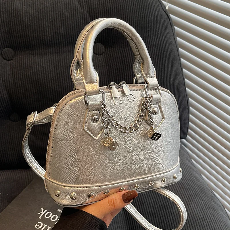 

2025 New Luxury Shell Bag for Women with Studs and Chain Strap, Top Handle Crossbody Purse, Elegant & Versatile for Evening