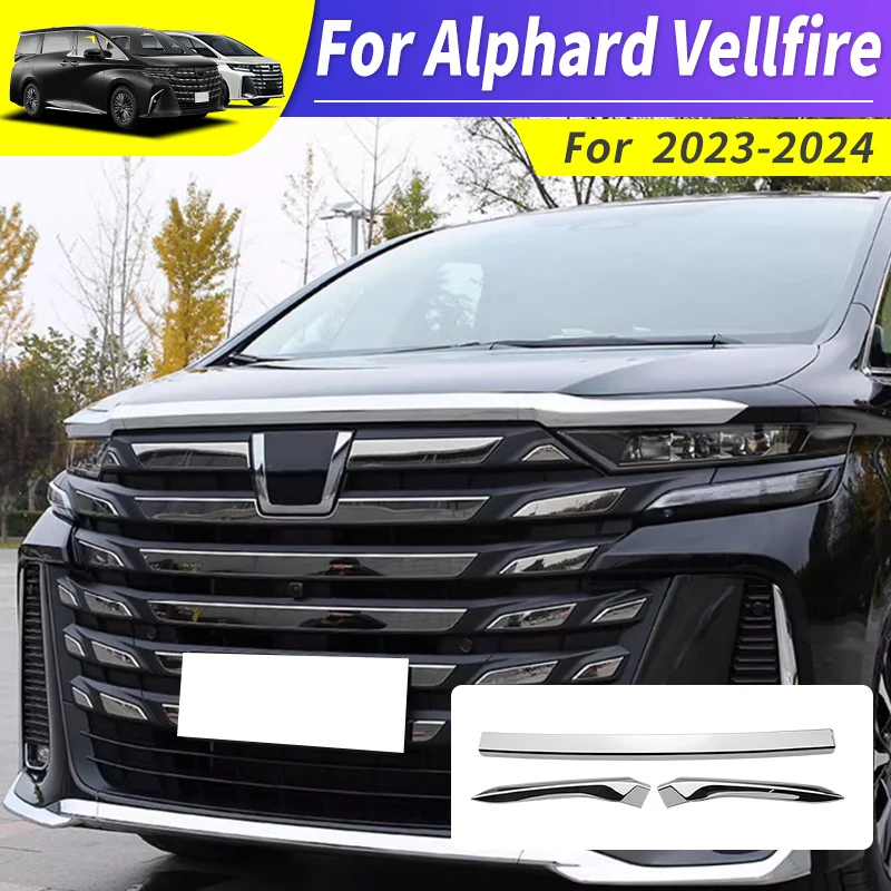 

For 2023 2024 Toyota Alphard Vellfire The hood of a car Chrome Decoration Strip 40 Series Exterior Upgraded Accessories body kit