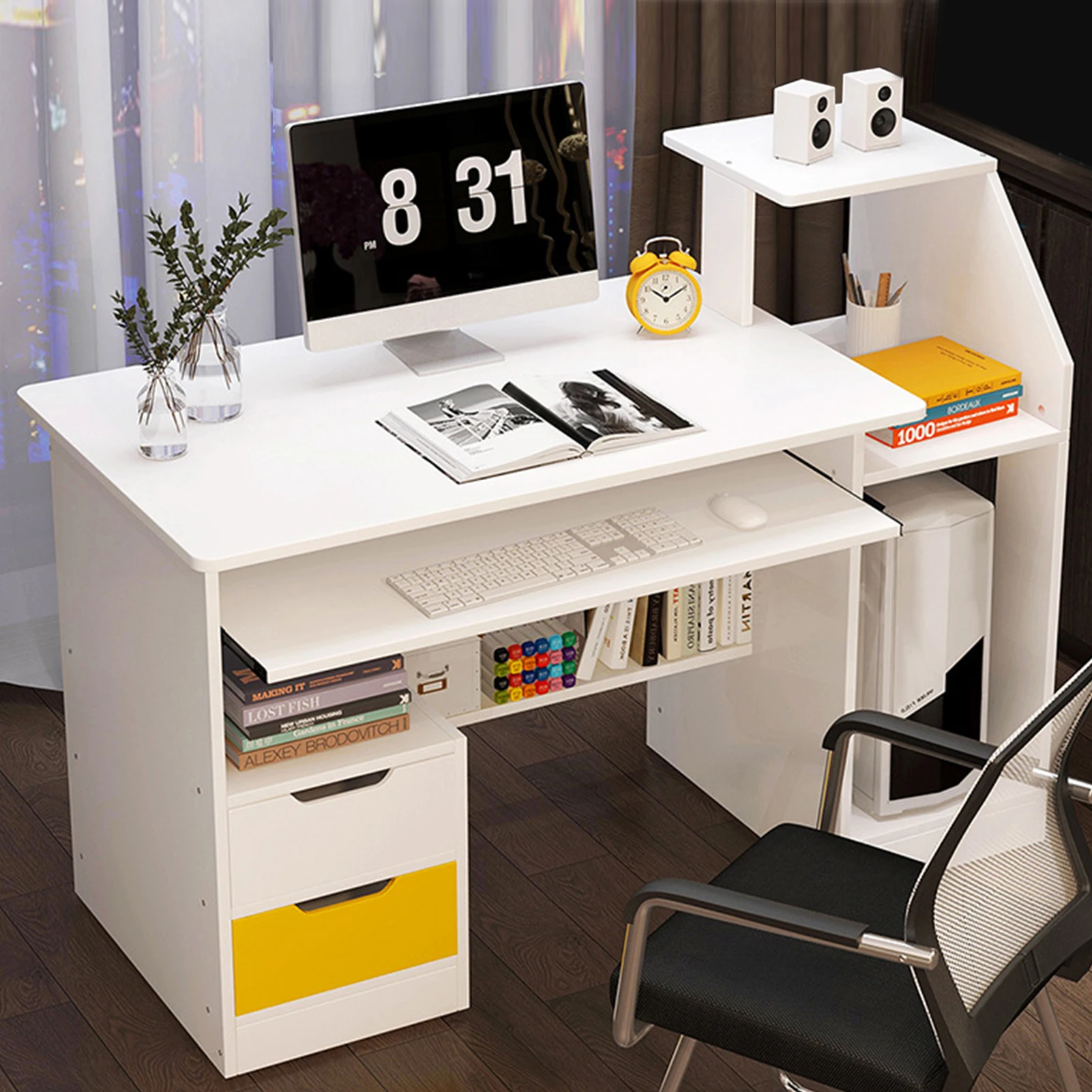 

Room Desk Study White Multipurpose Home Office Computer Writing Desk Furniture Table Desks Reading Gaming Desktop Bedroom Wood