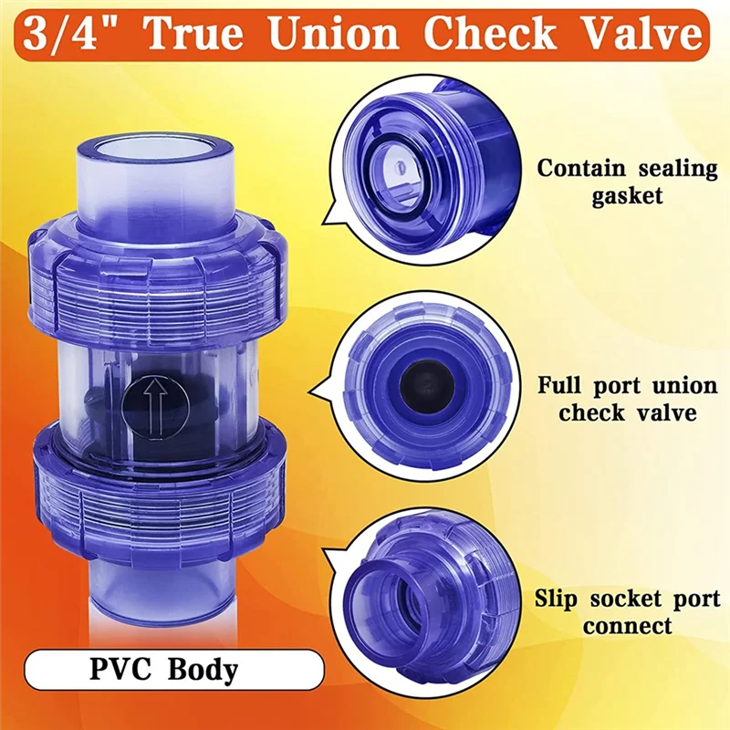 AA63 Valvola di ritegno CALDA Valvola di ritegno in PVC Valvola di ritegno True Union da 3/4 pollici Valvola di ritegno UPVC blu trasparente Valvola di ritegno per tubazioni One-