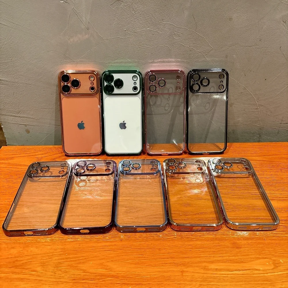 Luxury Plating HD Transparent Armor Bumper Clear TPU Soft Dust Cover for iPhone 17 Pro Max 16 15 14 Plus 13 12 11 Air Xs Max XR