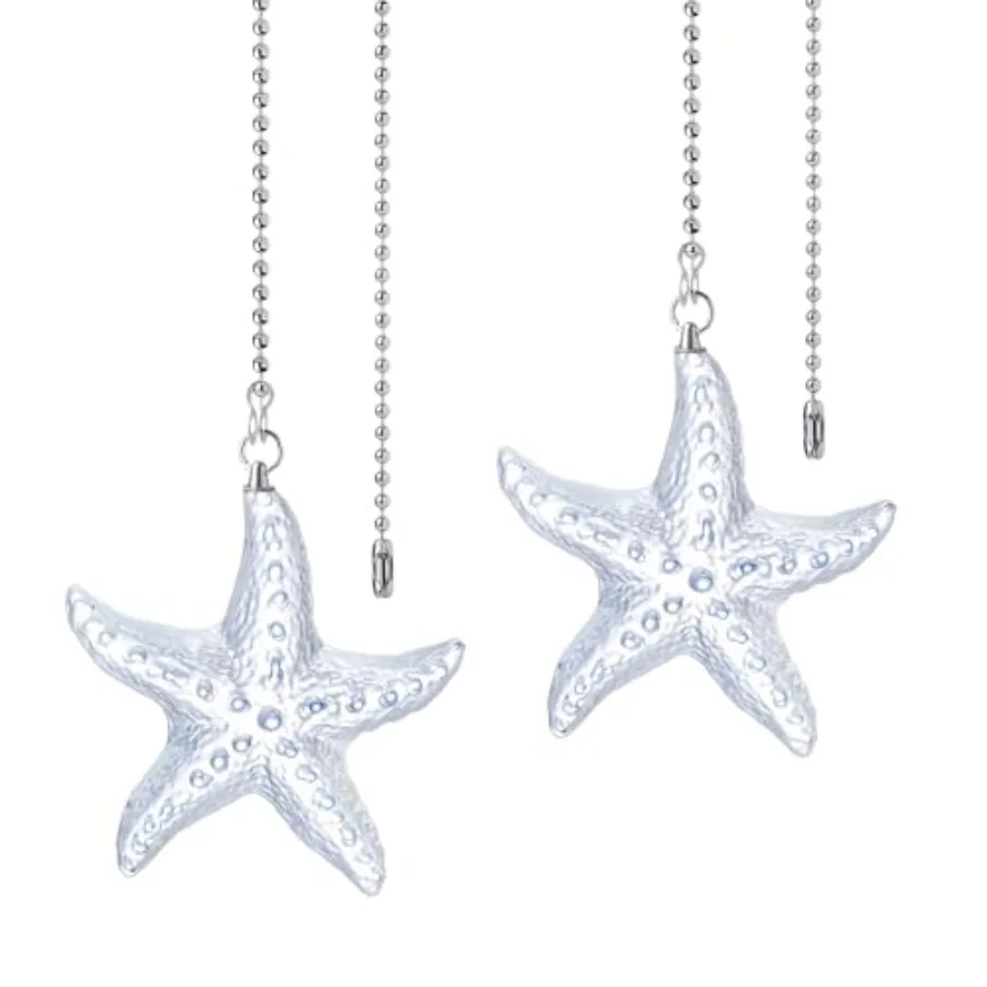 2 Pack Ceiling Fan Pull Chain Ornaments Extension Chains with Decorative Glass Starfish 23 Inch Fan Pull Chain Set For Ceiling