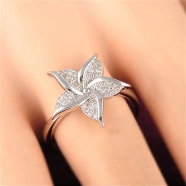 S925 Sterling Silver Ring New Creative Windmill Flower Ring Female Inlaid Diamond Zircon