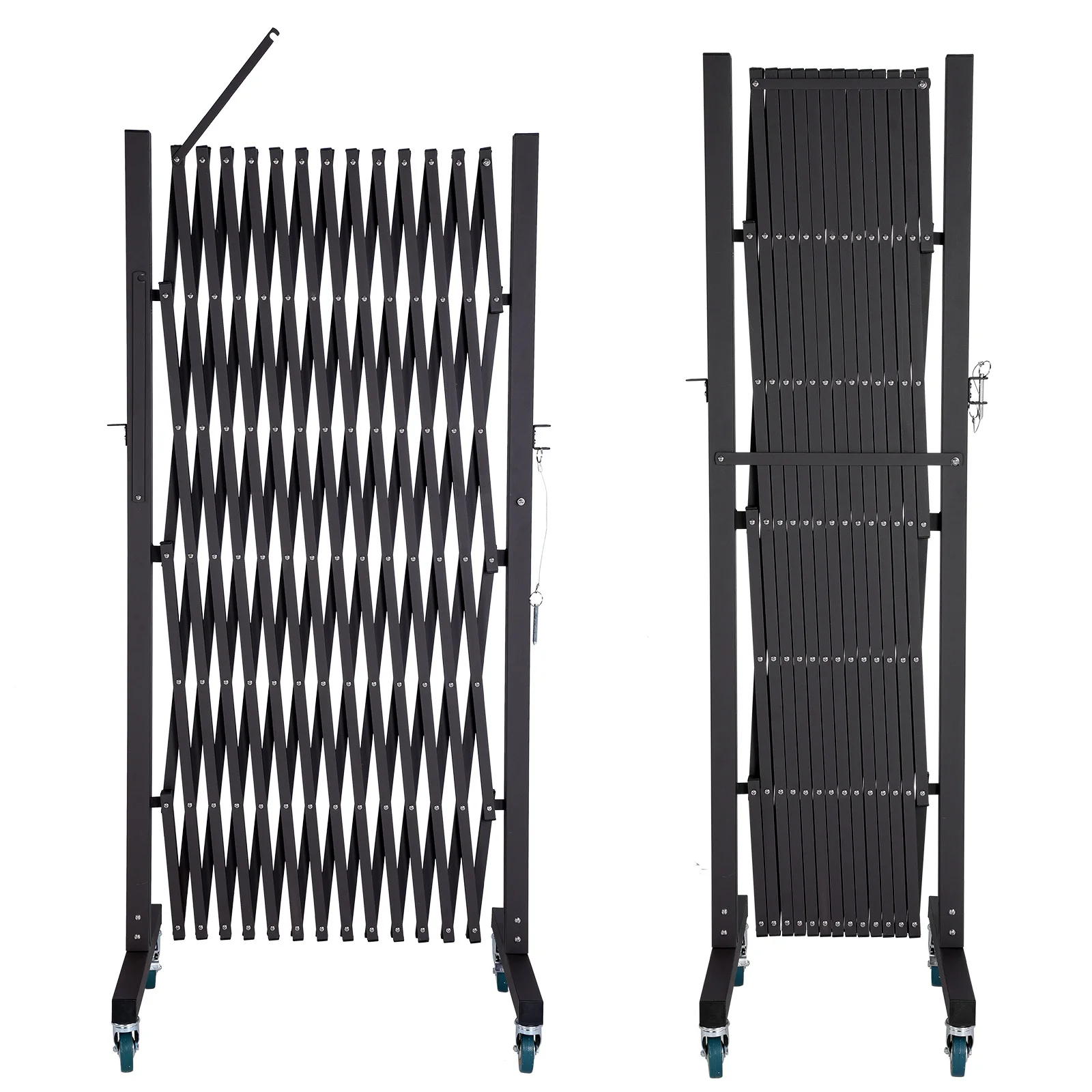 

Mobile Folding Scissor Gate with Casters Folding Safety Gate Railing 0-180 Degree Rotating for Garage Home Warehouse
