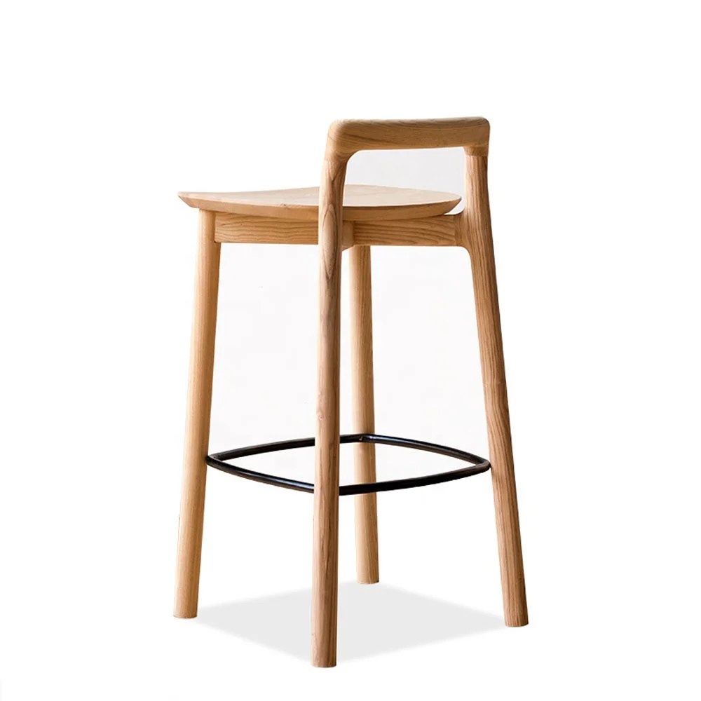 Tabouret de Bar en bois de luxe moderne, chaises de Bar en bois massif et en acier avec dossier, vente en gros