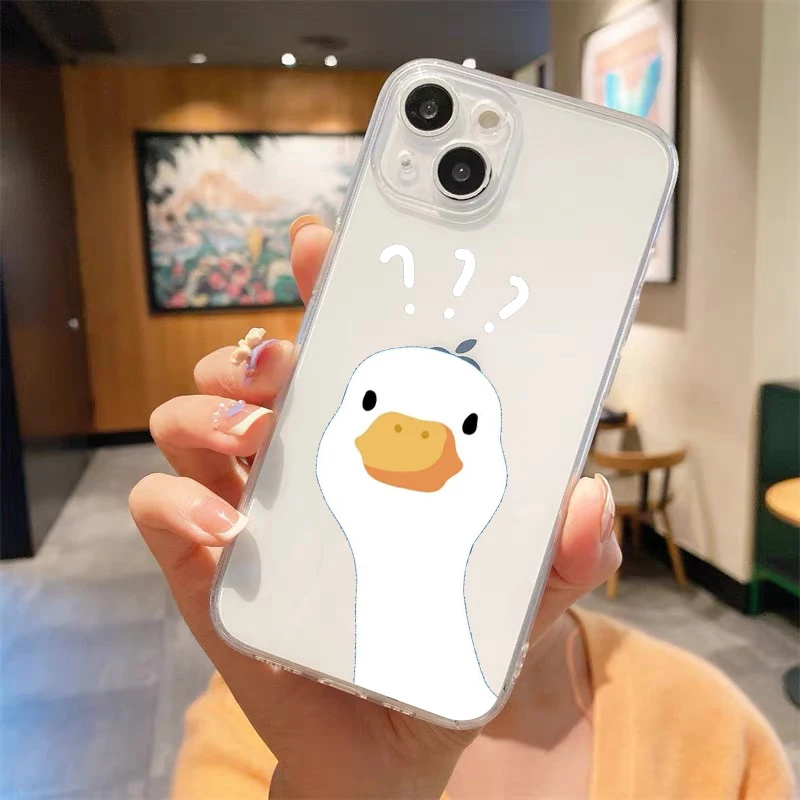 Cute Goose Duck Matchman Phone Case for iPhone 16 15 14 13 12 Pro Max Transparent Soft for iPhone 11 Pro Max 7 8 Plus XS XR Bags