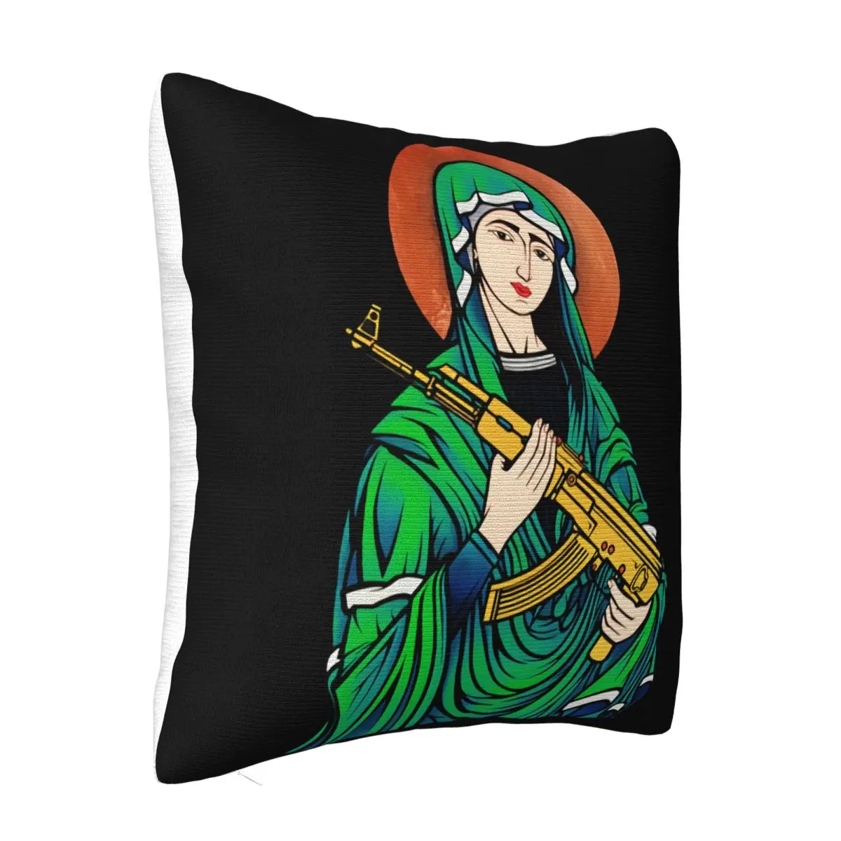 2018 New Arrival Blessed Virgin Mary Madonna Kalashnikov Gun Top Pure Cotton Men Pillow Case