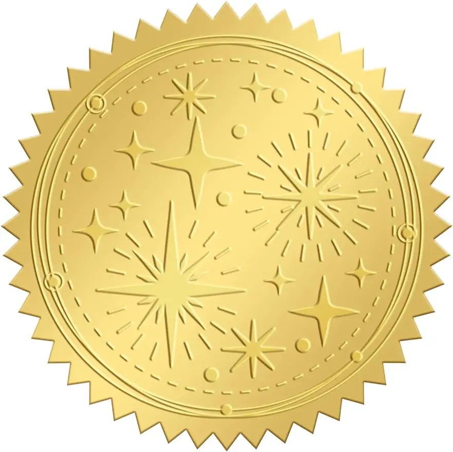 

100pcs Gold Foil Stickers Embossed Certificate Seals Self-Adhesive Stickers Medal Decoration Stickers Certification Star