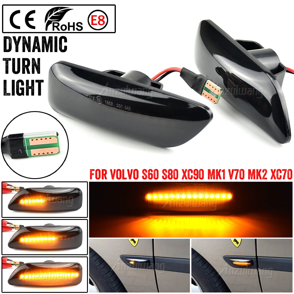 2Pcs Dynamic Turn Signal Light LED Amber Side Marker Blinker For Volvo S60 V70 XC90 S80 XC70 2000 2001 2002 2003 2004 2005 2006