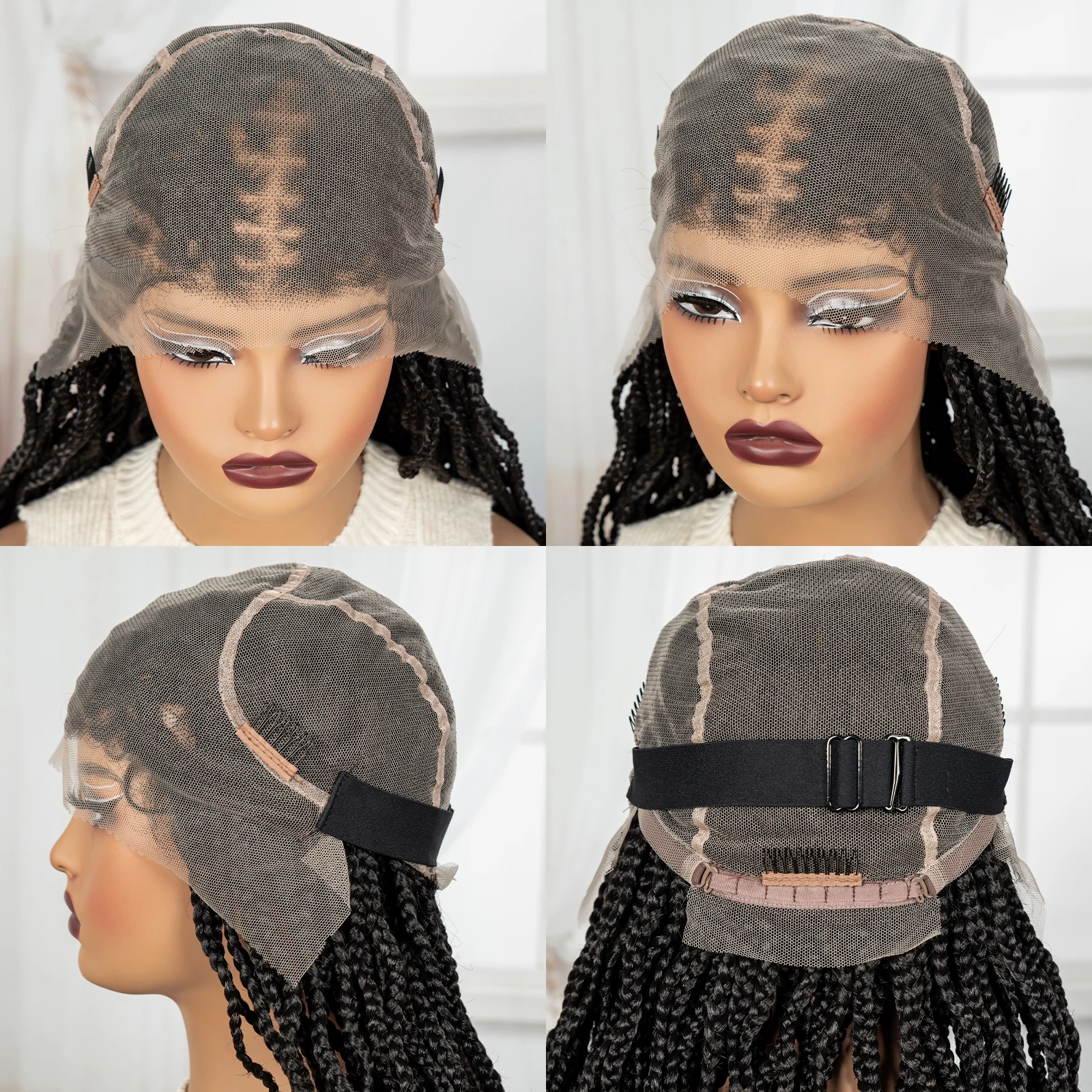 Parrucche con trecce a scatola piena in pizzo con capelli da bambino Parrucche frontali in pizzo HD intrecciate Boho sintetiche con trecce ricci per donne nere 36 pollici