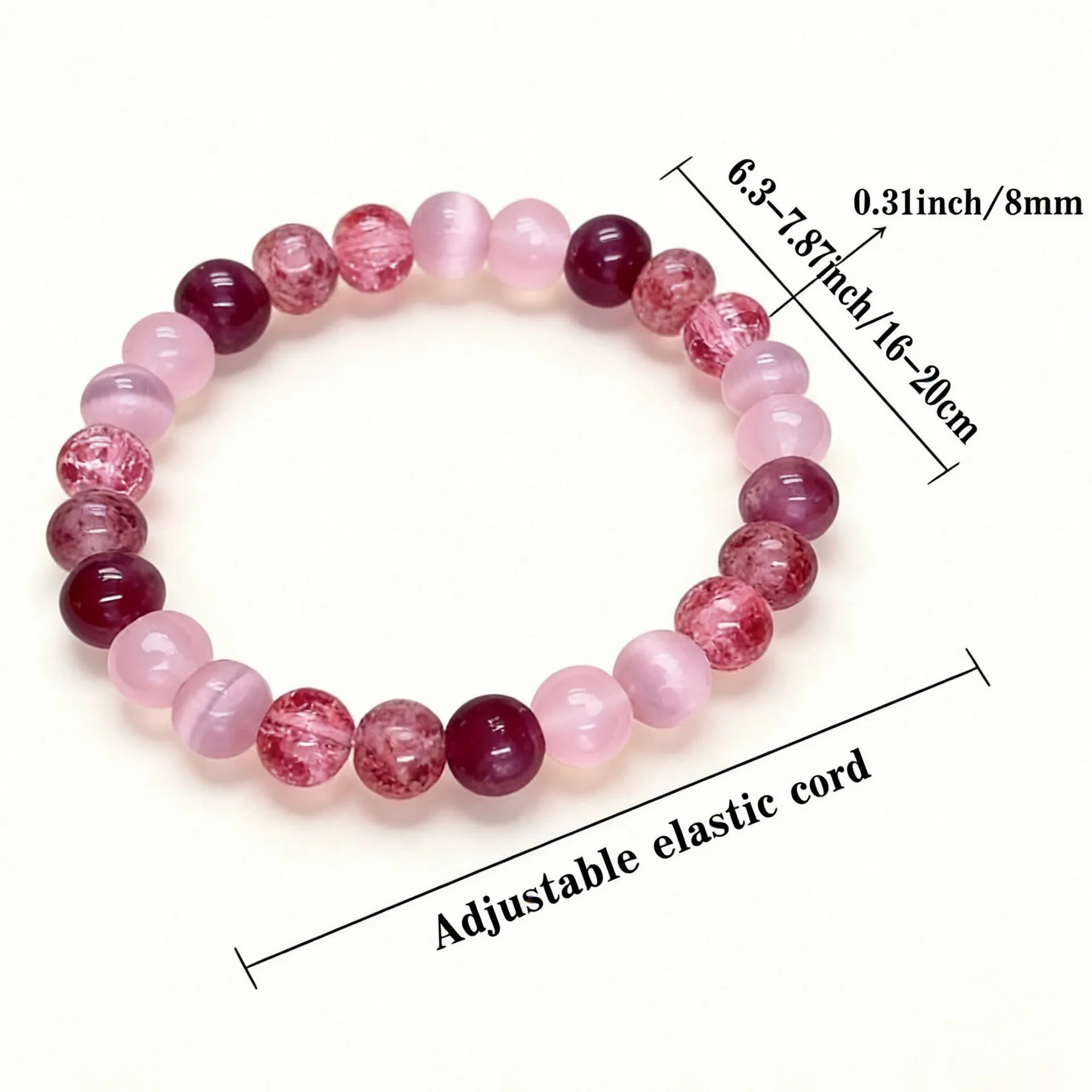 Hot Selling Natural Strawberry Quartz Pink Cat's Eye Beaded Bracelet, Love Attraction Love Luck Charm Women Gift