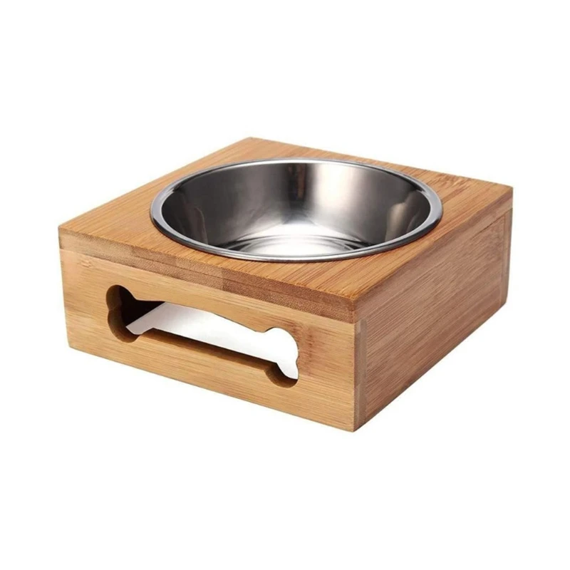 LXAF Elevated Dog Bowl Bamboo Feeder Dog Dishes with 2 Stainless Steel Bowls Help the Stomach Digest the Food Gift for Pet D