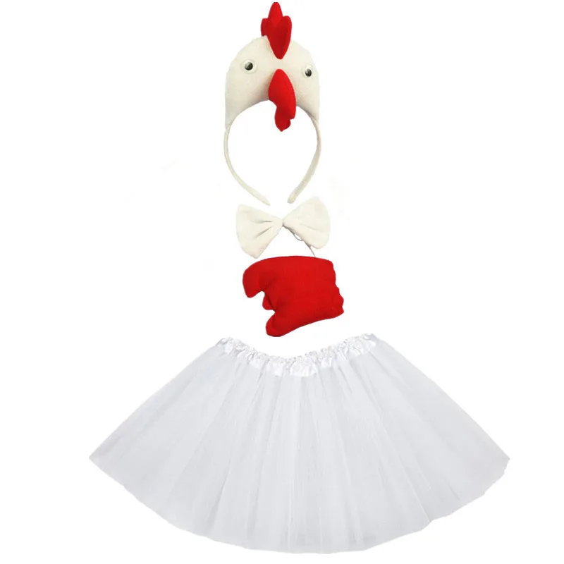 Diadema de Cosplay de pollo, pato, gallo, falda de tutú, conjunto de cola de corbata, accesorios de fiesta para niños y adultos, disfraz de Carnaval de Halloween