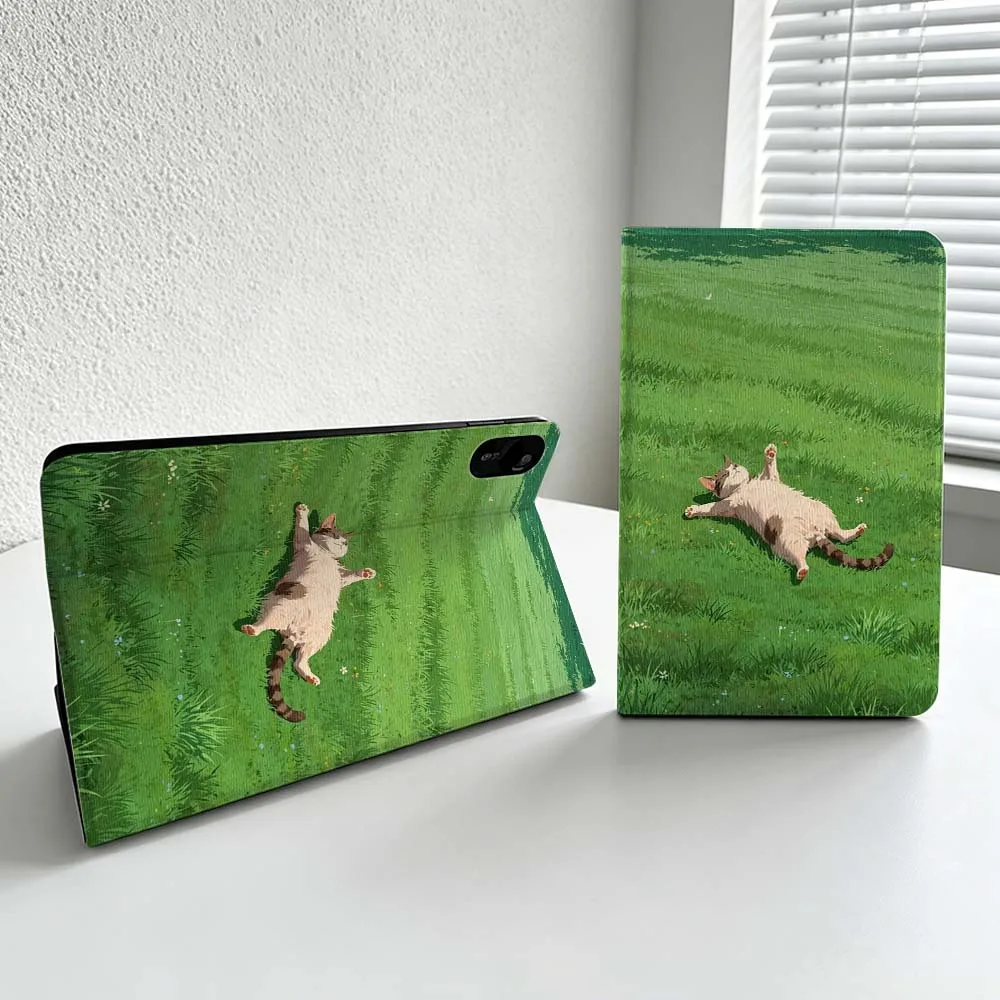 Cartoon Cat Lying Grass For Xiaomi Redmi Mi Pad 8 7 6 5 4 2 SE K Pro Max Ultra Poco Pad Soft Inch Tablet Case Cover