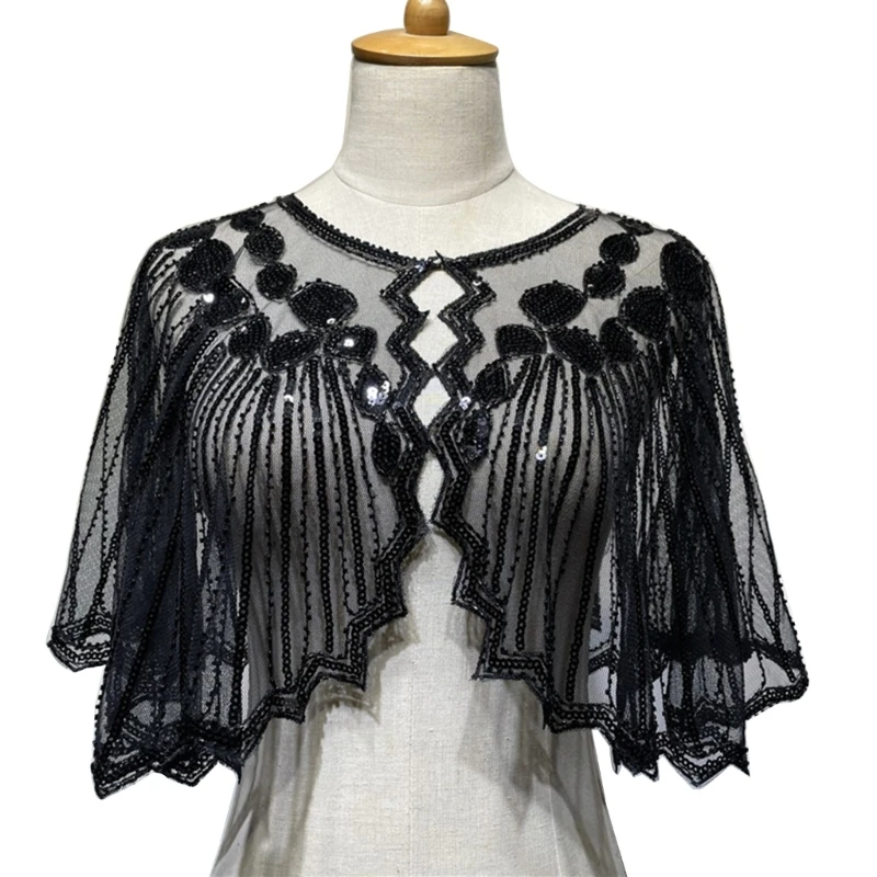 Sequins Shawls Cocktail Tea-Party Evening Dress for Girls Gatsby Accessories 1920s Flapper Beaded Shawl Gatsby Shrug