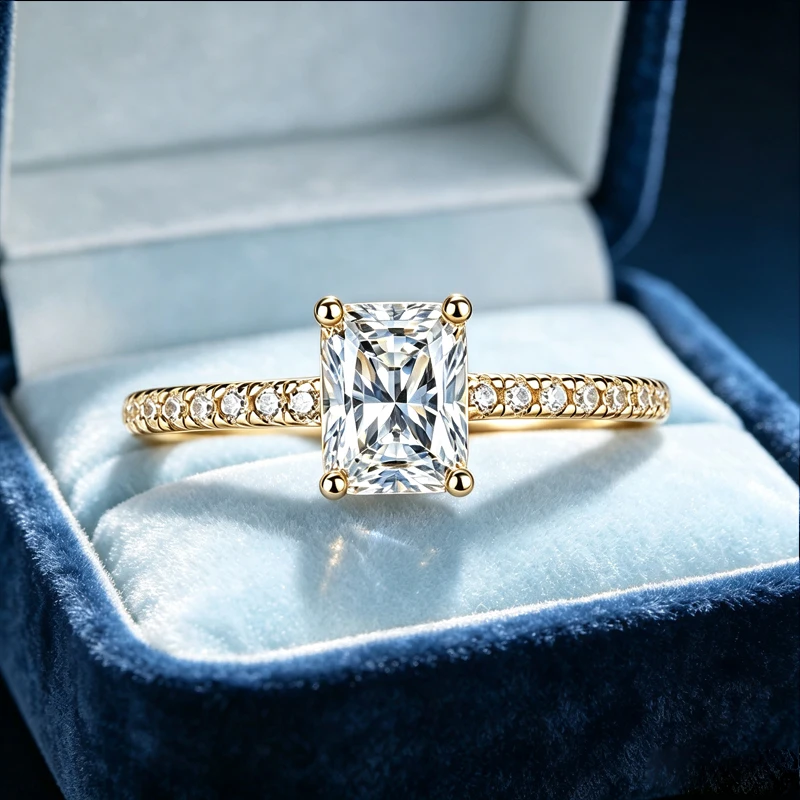 Adjustable Emerald Ring with Moissanite Gemstone S925 Sterling Silver Diamond Tester Approved Sparkling 18K Gold WomMen's Ring view 2