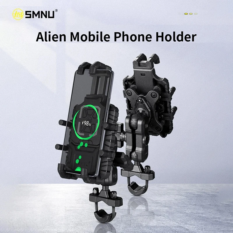 

SMNU Alien Motorcycle Mobile Phone Bracket Wireless Charging Holder Aluminum Alloy Shockproof Waterproof Phone Holder Universal