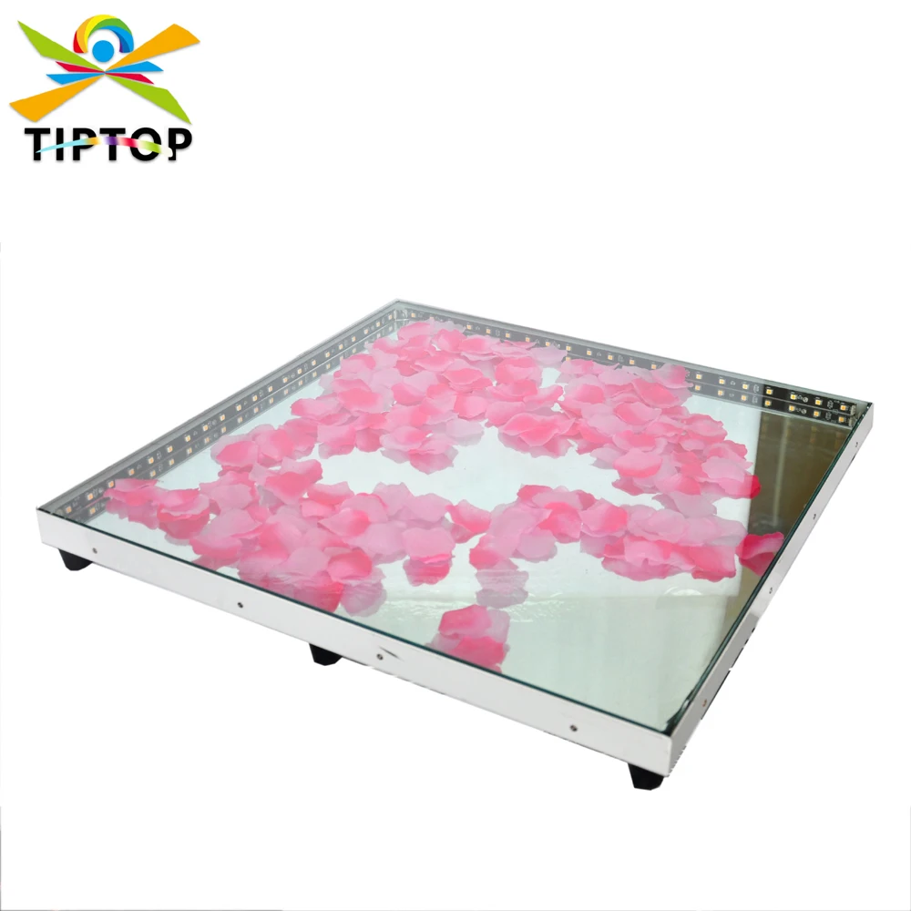 TIPTOP Hot sale Flower Decoration Wedding LED Dance Floor Iron Base Cover 3D Mirror Tempered Glass Stage Dance Portable Panel