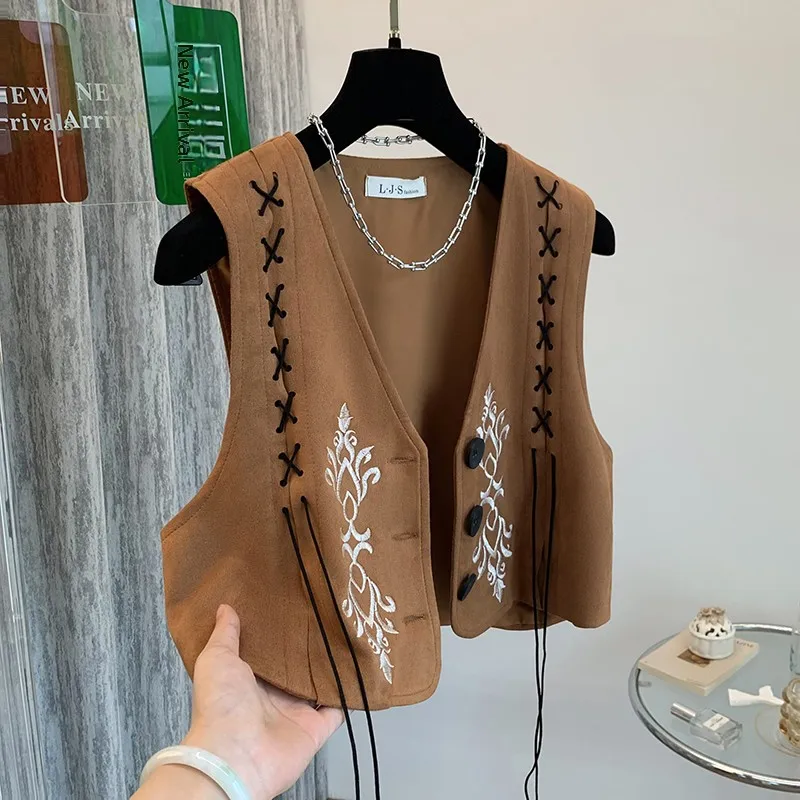 n Heavy Bordado Vaion Foto Combinando Colete Top National Sle Loose Fit Poliéster Or Sve Feminino Dr