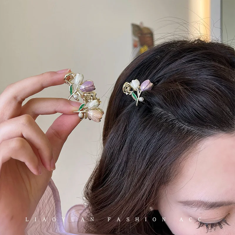 Korean Fashion Alloy Tulip Hair Claw Clip Mini Sweet Elegant Hair Clip Claw Clamp for Girls Headwear Women Hair Accessories