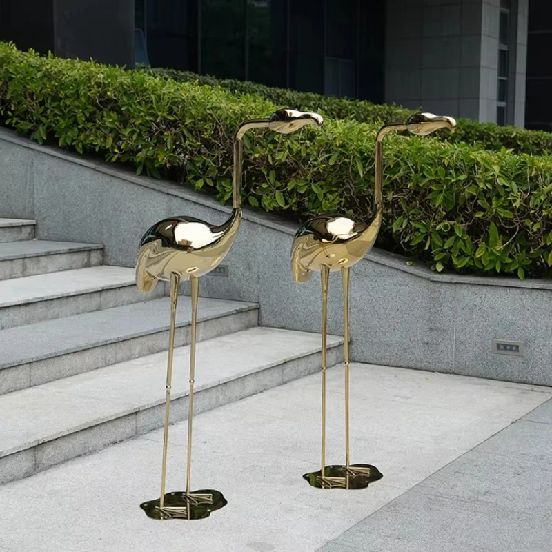 Stainless steel flamingo sculpture outdoor garden decoration metal crafts