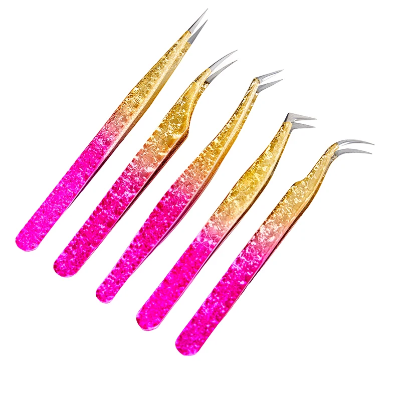 Eyelashes Extensions Tweezers Gradient Color Stainless Eyelash Tweezers High Precision Anti-Static Tweezers Lash Extension Tool