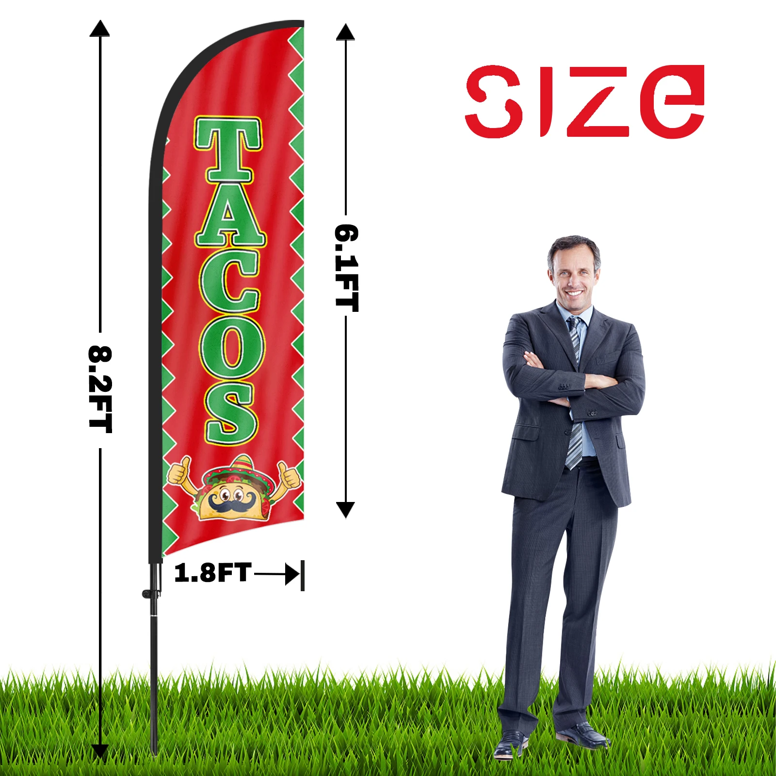 FSFLAG 1PCS 280CM The Tacos Feather Flag with Flagpole Advertising Outdoor Banner Decoration for Businesse and Storefront