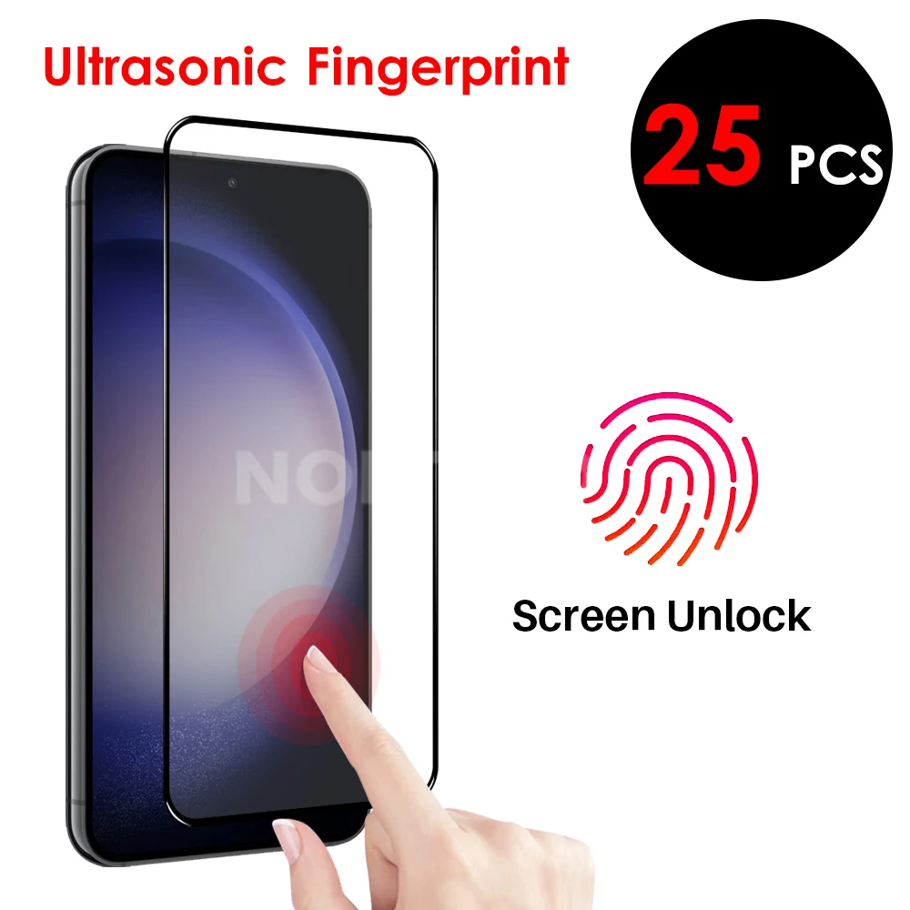 25Pcs For Samsung Galaxy S24 S24+ S23 S23+ S22 S22+ S21 S21+ Plus 4G 5G Fingerprint Unlock Tempered Glass Film Screen Protector