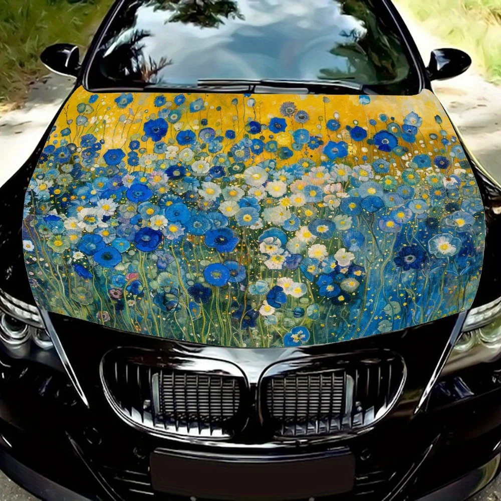 

Fantasy Flower Meadow Charm, Blue and Yellow Color Scheme, Flower Meadow Theme Car Vinyl Wraps, Vinyl Car Hood Graphics Decal, ,