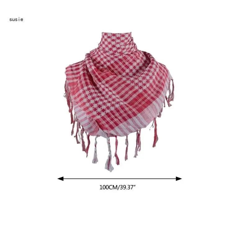 Colorblock Houndstooth Arab Keffiyeh Shemagh Scarf Tassels Lightweight Neck Warmer Cover Desert Scarves Shawl Headwrap
