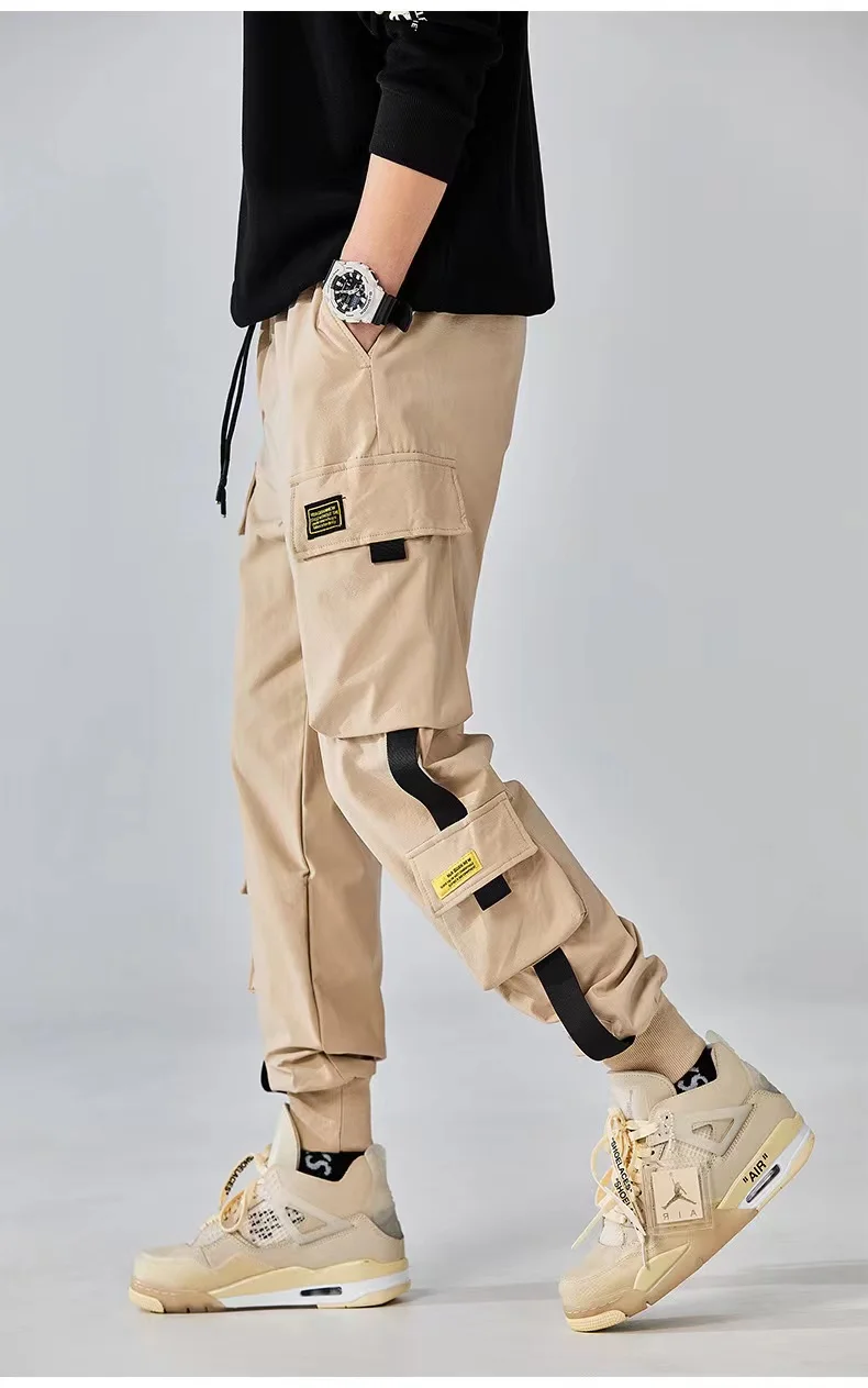 Classic Design Multi Flap Pockets Cargo Pants,Men's Loose Fit Drawstring Harem Cargo Jogger Pants