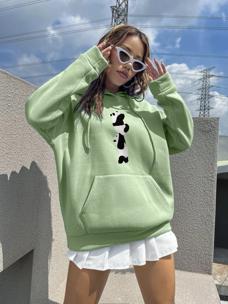 Blessyuki Cute Cartoon Panda Printed Hoodies Women Casual Long-sleeved Basic Student Sweatshirt Plus Size Couple Clothes Y2k Top