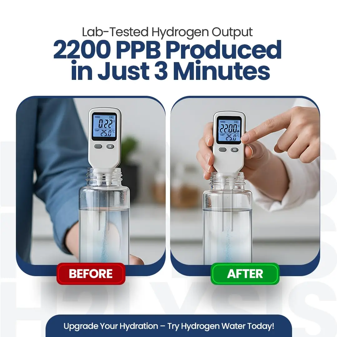 زجاجة مياه هيدروجين زجاجية جديدة 2025، 14 أونصة، 2200 نقطة في 3 دقائق، مولد H2 محمول مع تقنية SPE/PEM، قابل لإعادة الشحن للمنزل، خارج