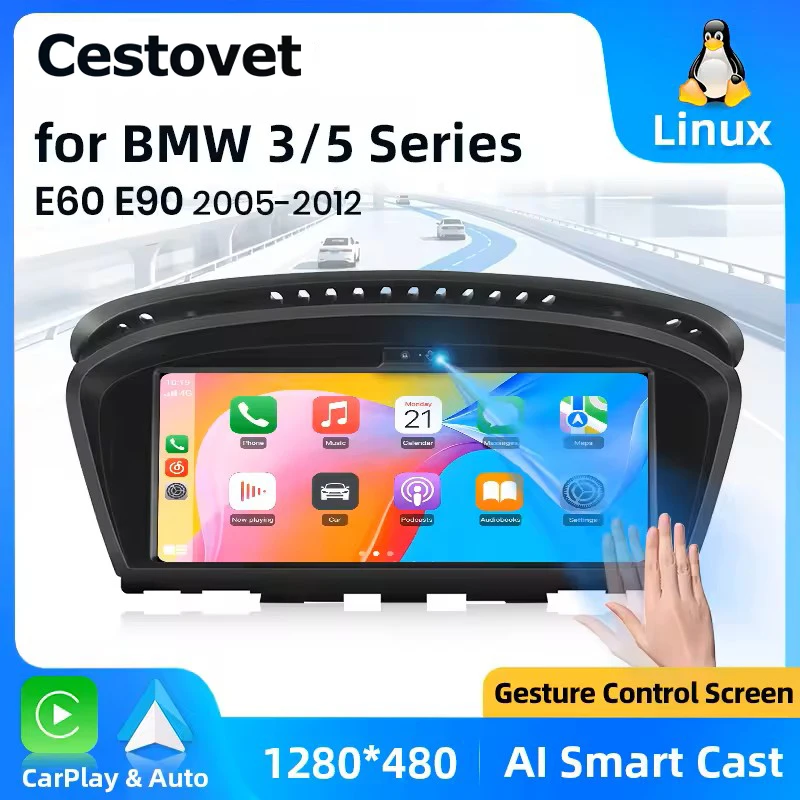 Système Linux Junsun avec fonction de contrôle gestuel Air Gesture, Carplay sans fil, Android Auto, autoradio pour BMW Série 5 E60 E61 E62 E63 E64, Série 3 E90 E91 E92 E93 CCC CIC 2005-2012, lecteur multimédia, navigation GPS, écran tactile