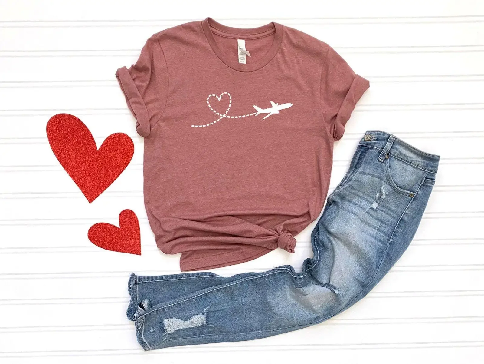 Airplane Heart T Shirt Vacation Flight Attendant Traveler Adventurer Pilot Plane Lover