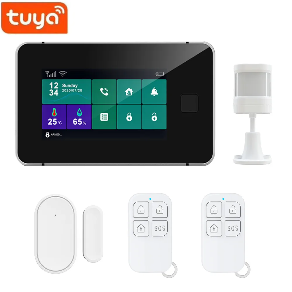 

4.3Inch Large Screen Tuya Smart Life WIFI GSM Alarm System Touch Keypad Temperature Humidity Monitoring Detector Motion Sensor