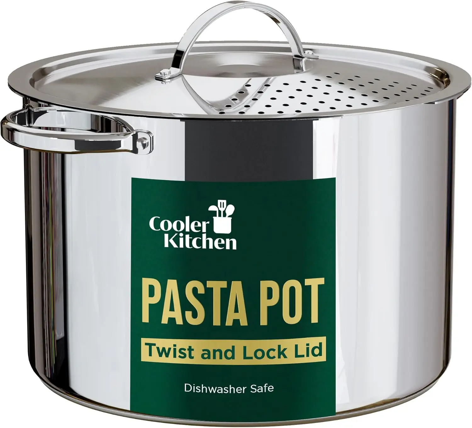 

Stainless Steel Pasta Pot with Strainer Lid - 5.5 Quart Large Spaghetti Pot - Twist & Lock for Easy Drain & No Colander Or Strai