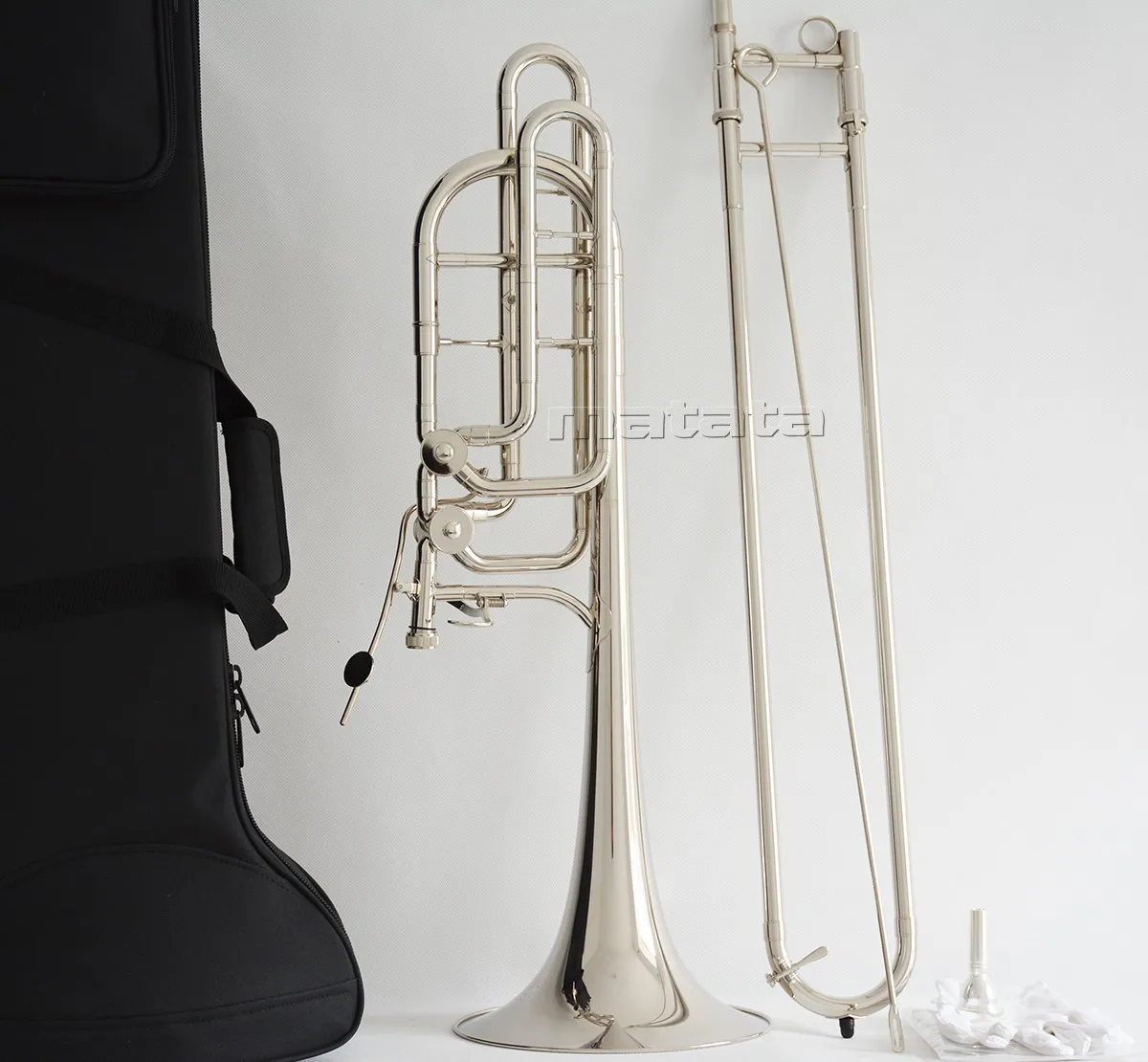 Fast Ship Silver Nickel-Plated Tuning Slide Double Rotor Bass Trombone in Bb/F, Eb/Bb/F, D